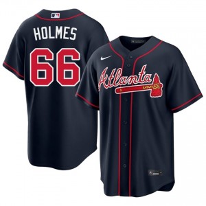 Grant Holmes #66 ATL Braves Baseball Jersey | Official Men Navy Embroidery Edition 40718219