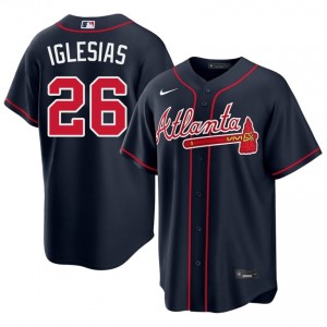 Iconic Raisel Iglesias #26 Navy Baseball Embroidery Jersey | ATL Braves Men Collection Edition 78879283