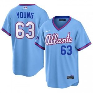 Exclusive Danny Young #63 Powder Blue City Connect Baseball Embroidery Jersey | Atlanta Braves Men Collection Edition 70991516