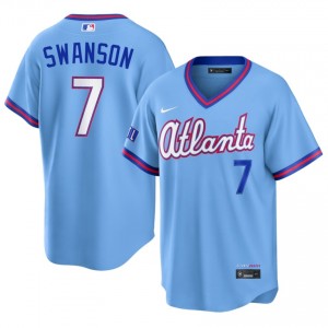 Iconic Dansby Swanson #7 Powder Blue City Connect Baseball Embroidery Jersey | Braves Men Collection Edition 26512155