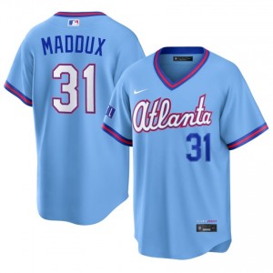 Iconic Greg Maddux #31 Powder Blue City Connect Baseball Embroidery Jersey | Atlanta Men Collection Edition 31491055