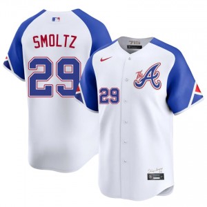 Men John Smoltz #29 White City Connect Stitched Jersey | Braves Authentic Baseball Gear 84191236