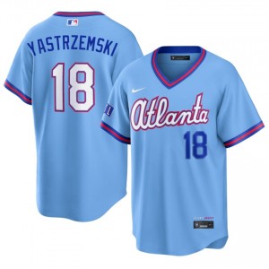 Mike Yastrzemski #18 Atlanta City Connect Baseball Jersey | Official Men Powder Blue Embroidery Edition 93154195