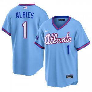 Iconic Ozzie Albies #1 Powder Blue City Connect Baseball Embroidery Jersey | ATL Men Collection Edition 42918734