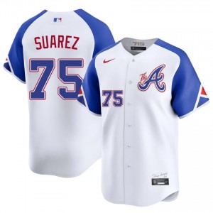 White Robert Suarez #75 Braves Baseball City Connect Stitched Jersey | Durable Men Fit 53570765
