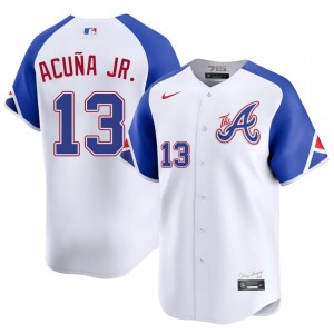 White Ronald Acuna Jr. #13 Braves Baseball City Connect Stitched Jersey | Original Men Fit 28628059