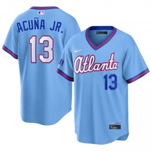 Ronald Acuna Jr. #13 Braves City Connect Baseball Jersey | Classic Men Powder Blue Embroidery Edition 33188691