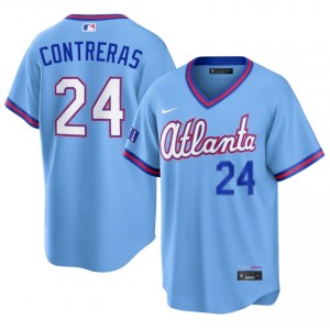 Professional William Contreras #24 Powder Blue City Connect Baseball Embroidery Jersey | Atlanta Men Collection Edition 29490885