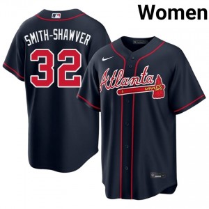 #32 AJ Smith-Shawver Gameday Women Baseball Jersey | ATL Braves Navy Fan Gear 12073696
