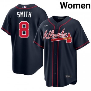 ATL Braves Dominic Smith #8 Navy Women Jersey | Stitch Premium Baseball Uniform 64802391