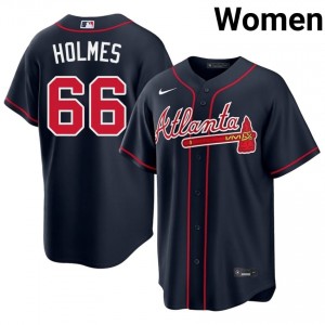 ATL Braves Grant Holmes #66 Navy Women Jersey | Stitch Premium Baseball Uniform 20495262