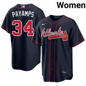 #34 Joel Payamps Genuine Women Baseball Jersey | ATL Braves Navy Fan Gear 59401339