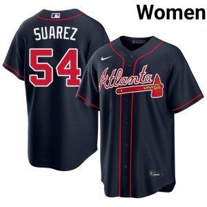 #54 Jose Suarez Officially Licensed Women Baseball Jersey | ATL Braves Navy Fan Gear 35606866