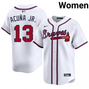 Iconic Ronald Acuna Jr. #13 White Baseball Embroidery Jersey | Atlanta Women Collection Edition 96619039