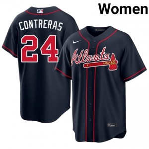#24 William Contreras Officially Licensed Women Baseball Jersey | ATL Braves Navy Fan Gear 87316737