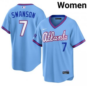 Women Dansby Swanson #7 Powder Blue City Connect Stitched Jersey | Atlanta Braves Authentic Baseball Gear 87466608