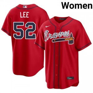 Red Dylan Lee #52 ATL Baseball Stitched Jersey | Original Women Fit 48261615