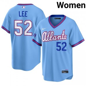Women Dylan Lee #52 Powder Blue City Connect Stitched Jersey | Atlanta Elite Baseball Gear 76035945