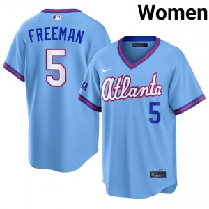 Women Freddie Freeman #5 Powder Blue City Connect Stitched Jersey | Braves Elite Baseball Gear 96165340