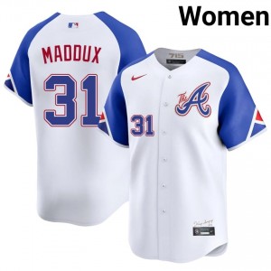 Professional Greg Maddux #31 White City Connect Baseball Embroidery Jersey | Braves Women Collection Edition 37934557