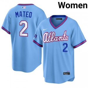 Women Jorge Mateo #2 Powder Blue City Connect Stitched Jersey | Atlanta Braves Elite Baseball Gear 12536337