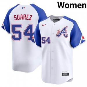 Iconic Jose Suarez #54 White City Connect Baseball Embroidery Jersey | Braves Women Collection Edition 14688949