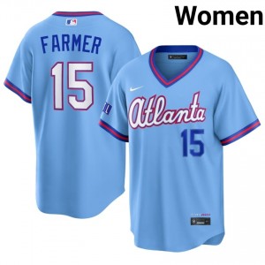 Women Kyle Farmer #15 Powder Blue City Connect Stitched Jersey | Braves Pro-Grade Baseball Gear 71290795