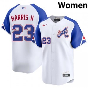 Iconic Michael Harris II #23 White City Connect Baseball Embroidery Jersey | Braves Women Collection Edition 97397956