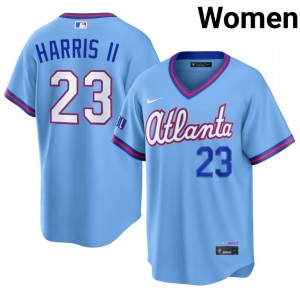 Women Michael Harris II #23 Powder Blue City Connect Stitched Jersey | ATL Braves Elite Baseball Gear 53111036