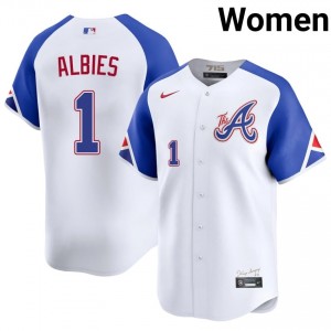 Professional Ozzie Albies #1 White City Connect Baseball Embroidery Jersey | Braves Women Collection Edition 64365877