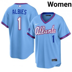 Women Ozzie Albies #1 Powder Blue City Connect Stitched Jersey | ATL Braves Authentic Baseball Gear 80157287