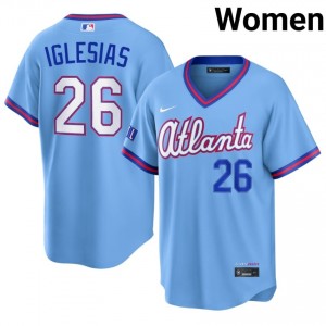 Women Raisel Iglesias #26 Powder Blue City Connect Stitched Jersey | Atlanta Braves Pro-Grade Baseball Gear 59460347