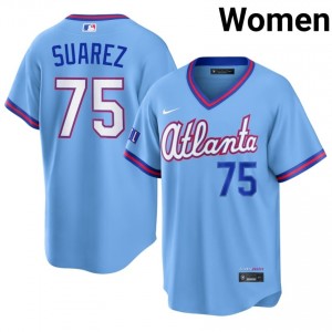 Powder Blue Robert Suarez #75 ATL Baseball City Connect Stitched Jersey | Original Women Fit 47718953