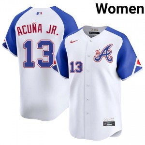 Ronald Acuna Jr. #13 Braves City Connect Baseball Jersey | Official Women White Embroidery Edition 86980479