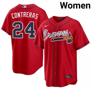 Red William Contreras #24 ATL Baseball Stitched Jersey | Original Women Fit 51277255