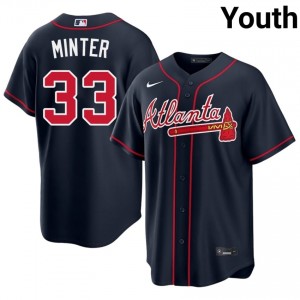 Navy A.J. Minter #33 ATL Braves Baseball Stitched Jersey | Durable Youth Fit 61615542
