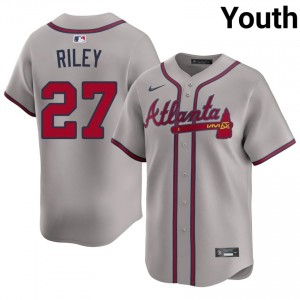 Youth Austin Riley #27 Gray Stitched Jersey | Atlanta Braves Elite Baseball Gear 23585563