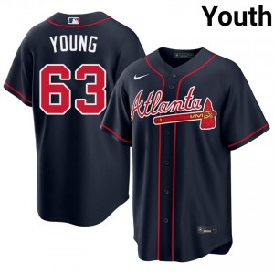 Navy Danny Young #63 ATL Braves Baseball Stitched Jersey | Durable Youth Fit 33161395