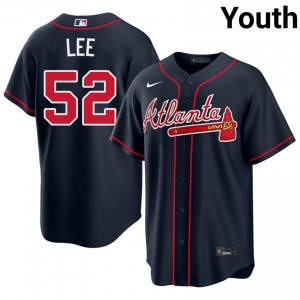 Navy Dylan Lee #52 ATL Braves Baseball Stitched Jersey | MLB Youth Fit 59396395