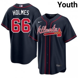 Youth Grant Holmes #66 Navy Stitched Jersey | ATL Braves Elite Baseball Gear 32530803
