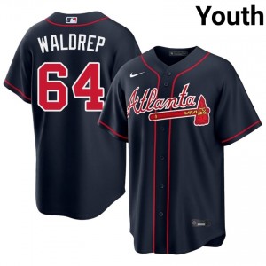Navy Hurston Waldrep #64 ATL Braves Baseball Stitched Jersey | Original Youth Fit 25779510