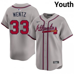 Gray Joey Wentz #33 Atlanta Braves Baseball Stitched Jersey | Durable Youth Fit 85224701
