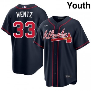Youth Joey Wentz #33 Navy Stitched Jersey | ATL Braves Elite Baseball Gear 87295784