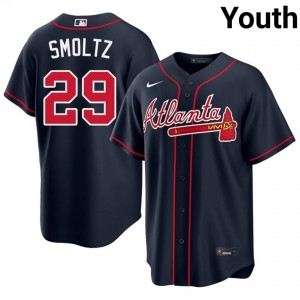 Navy John Smoltz #29 ATL Braves Baseball Stitched Jersey | Durable Youth Fit 13710209