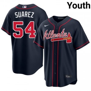 Navy Jose Suarez #54 ATL Braves Baseball Stitched Jersey | MLB Youth Fit 47689516