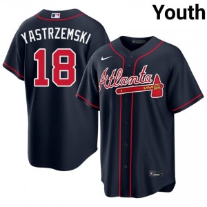 Youth Mike Yastrzemski #18 Navy Stitched Jersey | ATL Braves Elite Baseball Gear 17383781