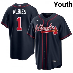 Navy Ozzie Albies #1 ATL Braves Baseball Stitched Jersey | Original Youth Fit 34809151
