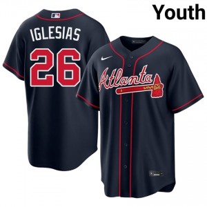 Navy Raisel Iglesias #26 ATL Braves Baseball Stitched Jersey | Durable Youth Fit 72506275