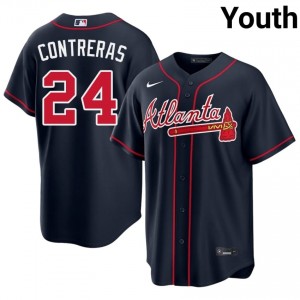 Navy William Contreras #24 ATL Braves Baseball Stitched Jersey | MLB Youth Fit 63881326