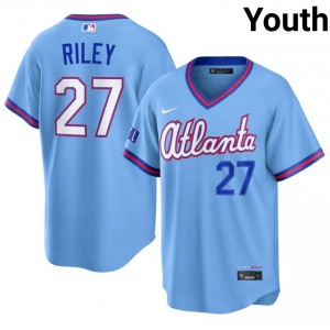 ATL Austin Riley #27 Powder Blue Youth City Connect Jersey | Stitch Replica Baseball Uniform 48231669